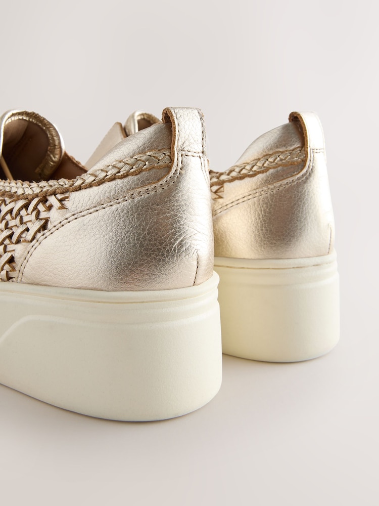 Gold Forever Comfort® Leather Weave Wedge Flat Forms - Image 8 of 8 Gold Forever Comfort® Leather Weave Wedge Flat Forms - Image 8 of 8