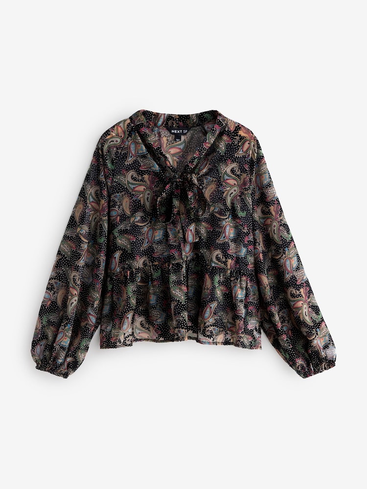 Black Paisley Printed Long Sleeve Blouse - Image 1 of 1