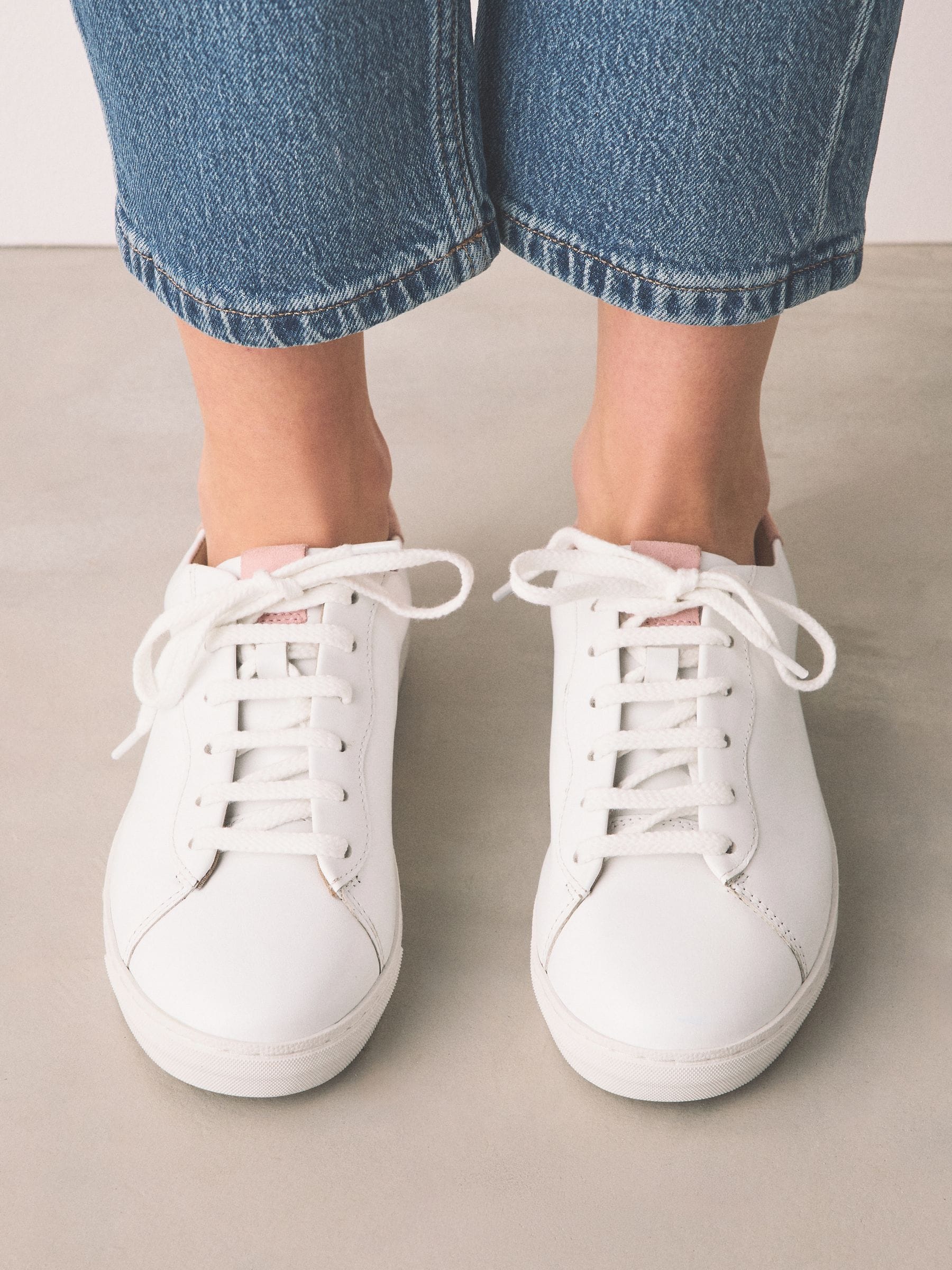 Buy White/Pink - Forever Comfort® Leather Lace-Up Trainers from