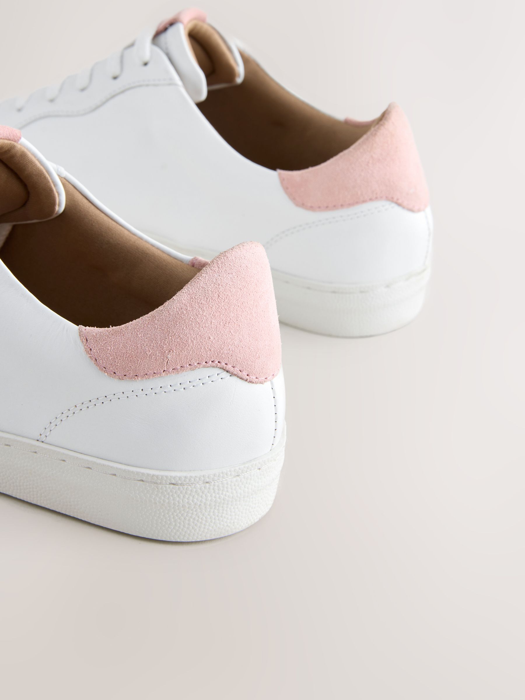 Buy White/Pink - Forever Comfort® Leather Lace-Up Trainers from