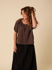 Blusa de manga bufante xadrez Nobodys Child Shania com botões frontais - Imagem 3 de 6