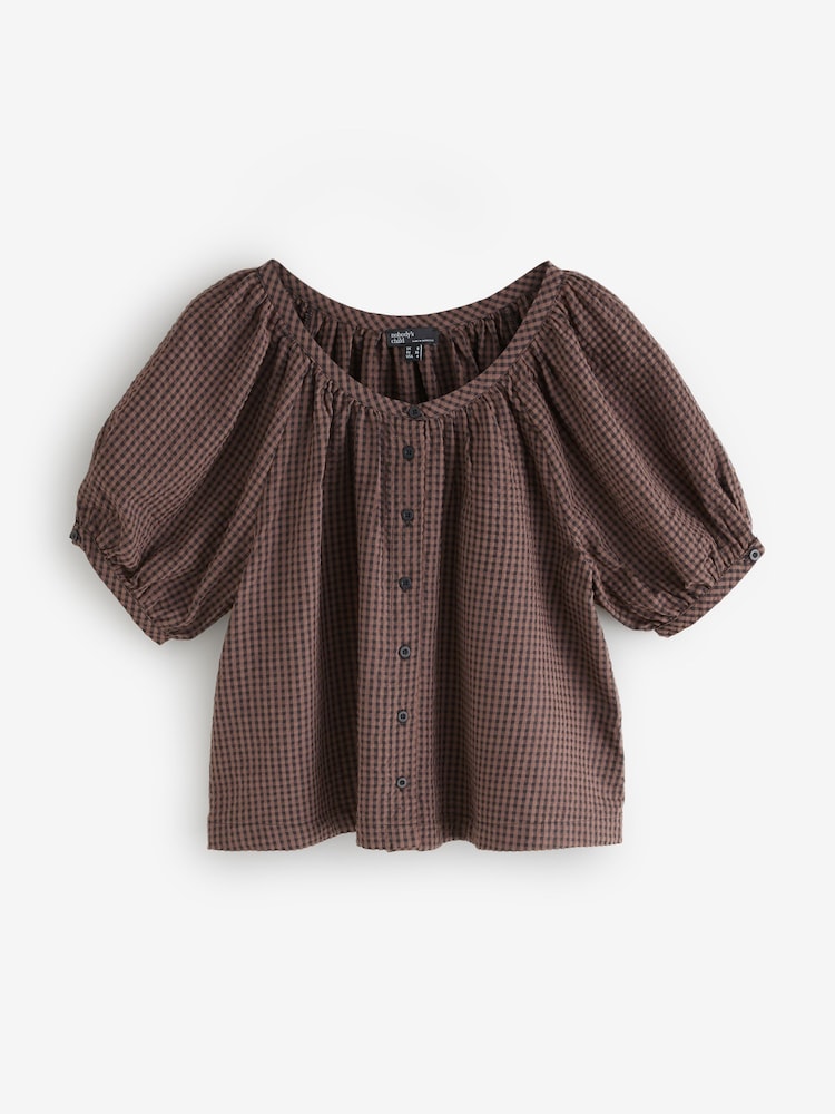 Blusa de manga bufante xadrez Nobodys Child Shania com botões frontais - Imagem 6 de 6