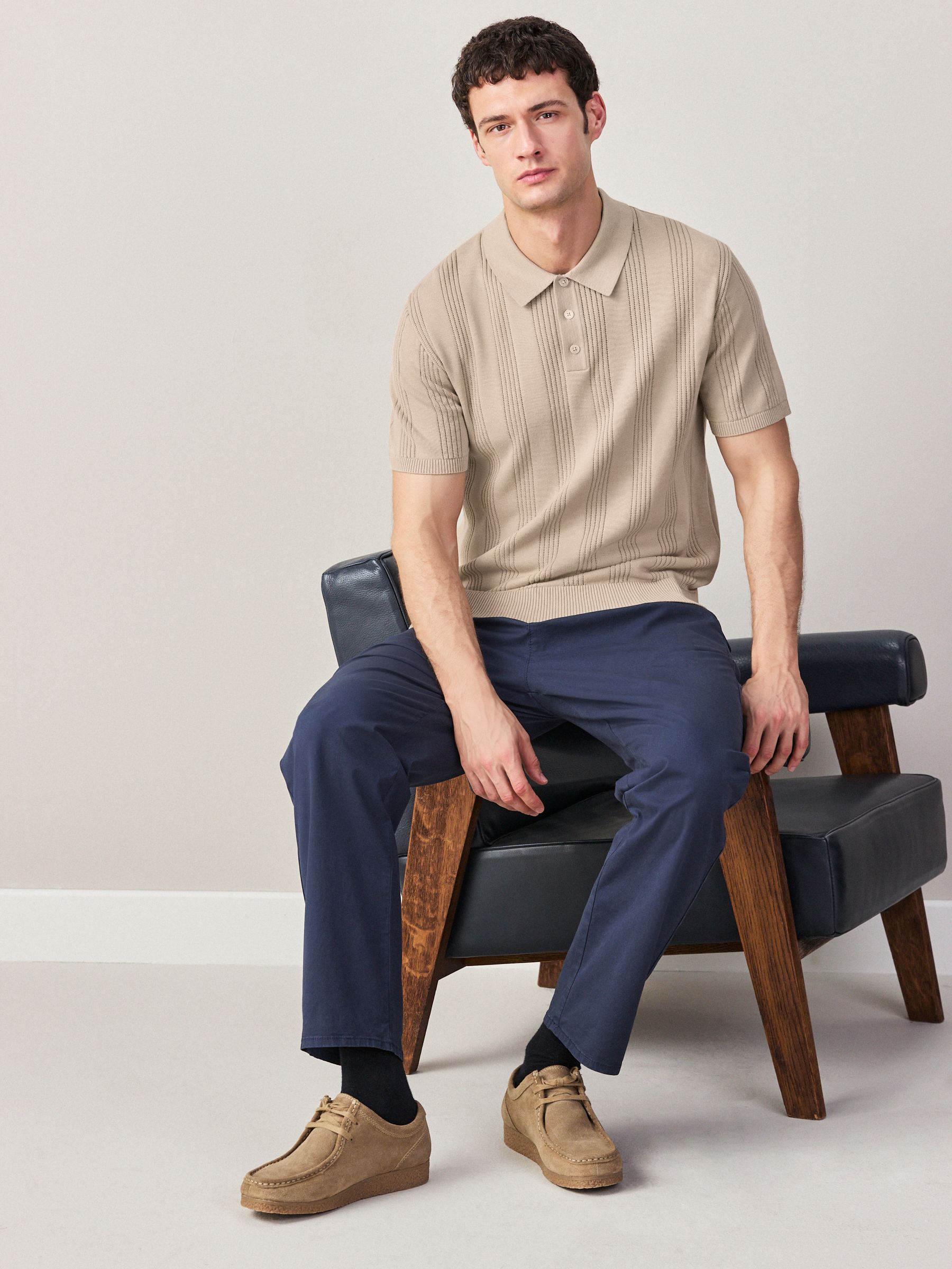 Buy Neutral Regular Fit Cotton Rich Pointelle Knit Polo Shirt from
