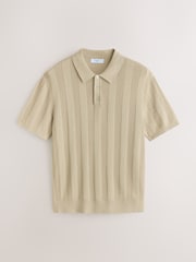 Neutral Regular Fit Regular Fit Cotton Rich Pointelle Stripe Short Sleeve Knit Polo Shirt - Image 5 of 7
