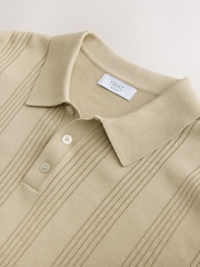 Neutral Regular Fit Regular Fit Cotton Rich Pointelle Stripe Short Sleeve Knit Polo Shirt - Image 6 of 7