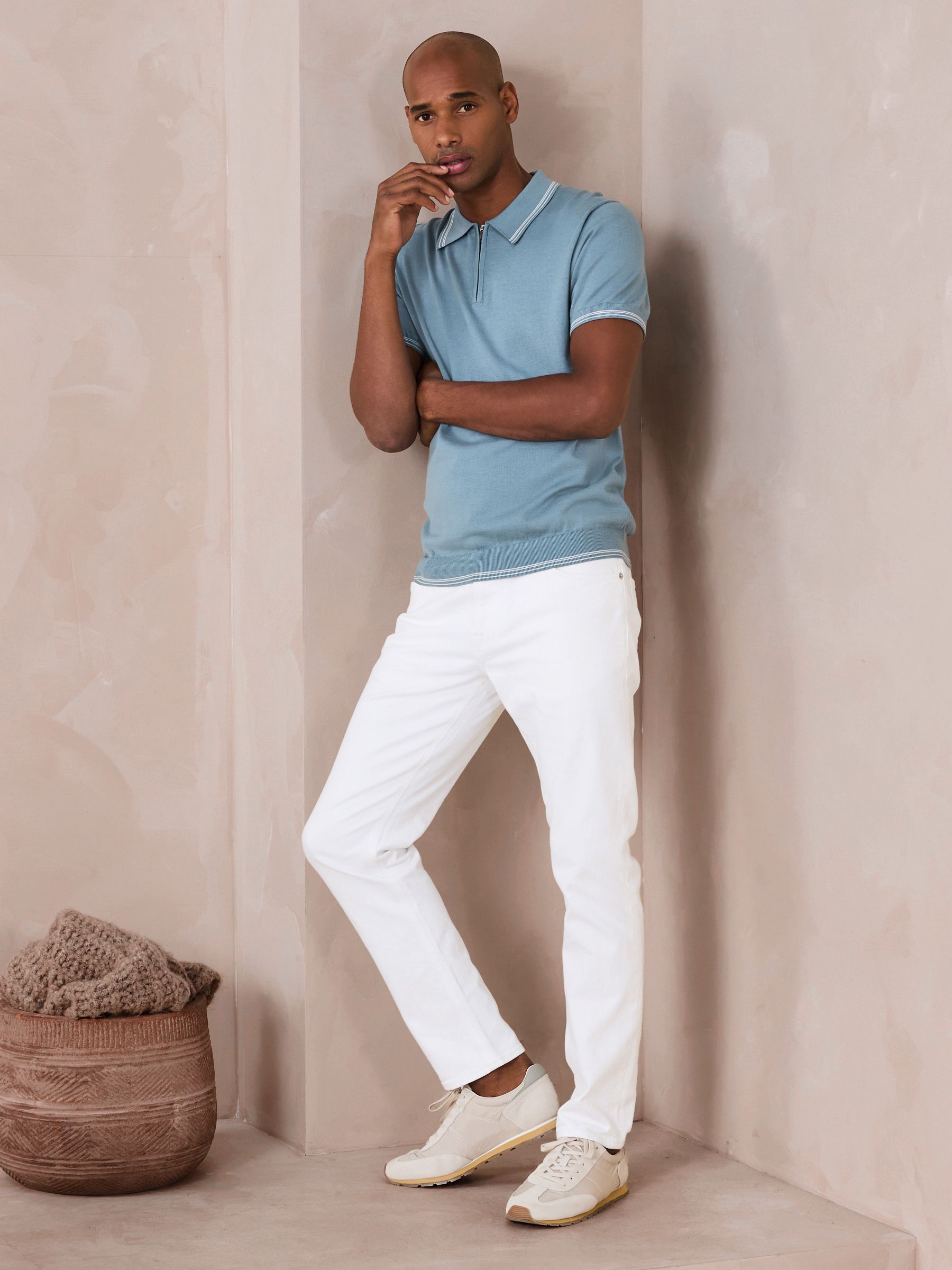 Kopen Lichtblauw - Slim Fit N. Premium Tipped Short Sleeve Quarter