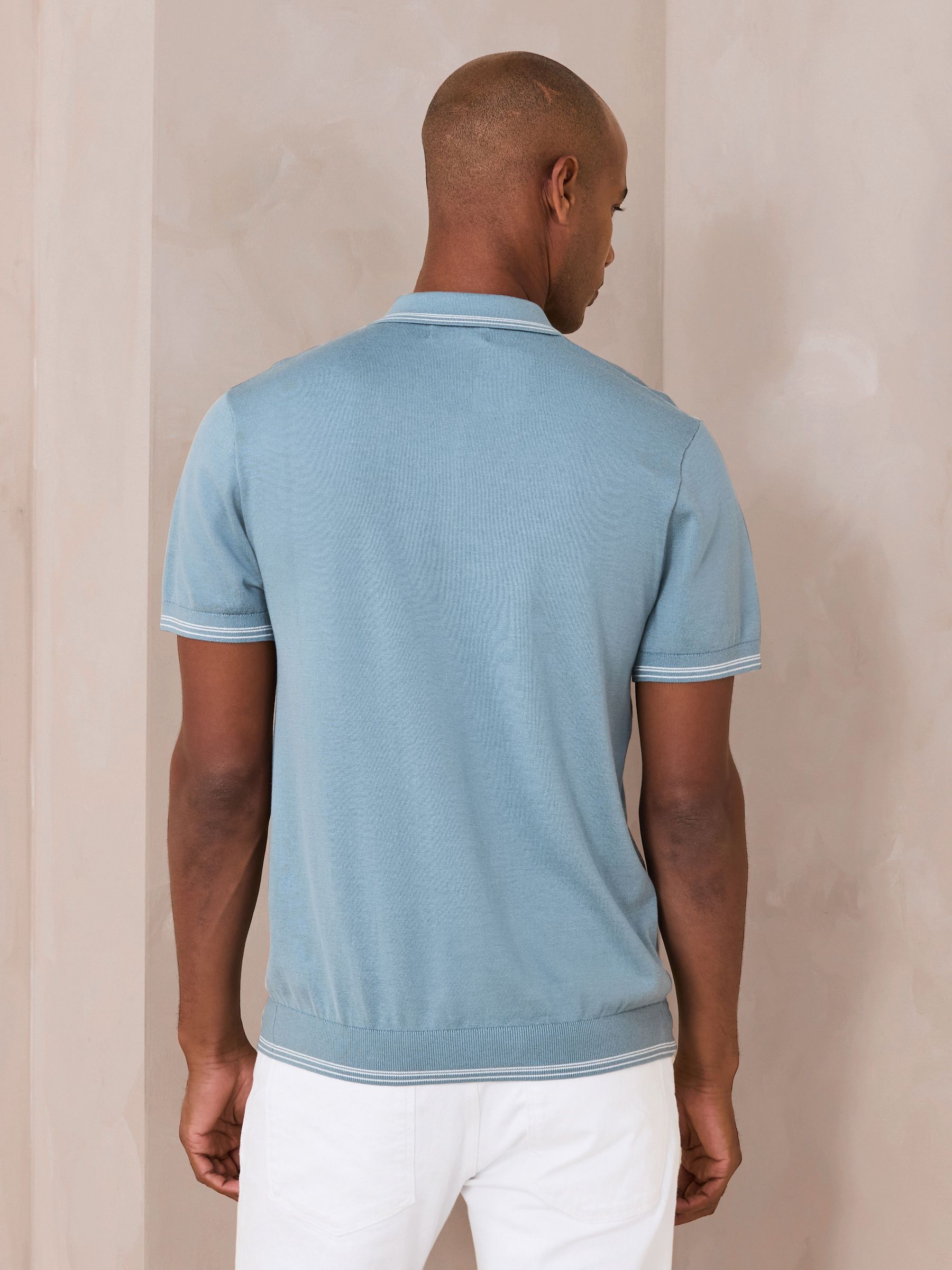 Buy Light Blue Slim Fit N. Premium Tipped Short Sleeve Quarter Zip