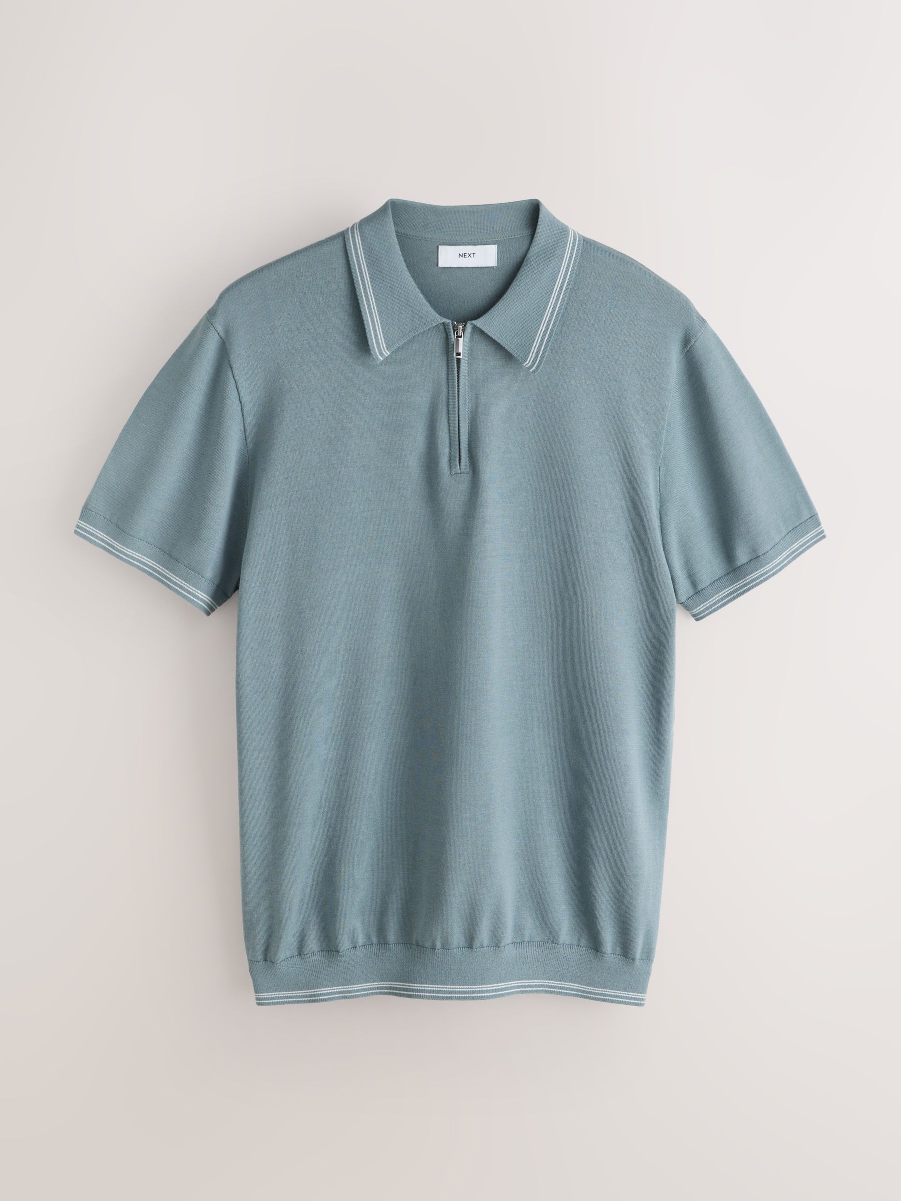 Buy Light Blue Slim Fit N. Premium Tipped Short Sleeve Quarter Zip