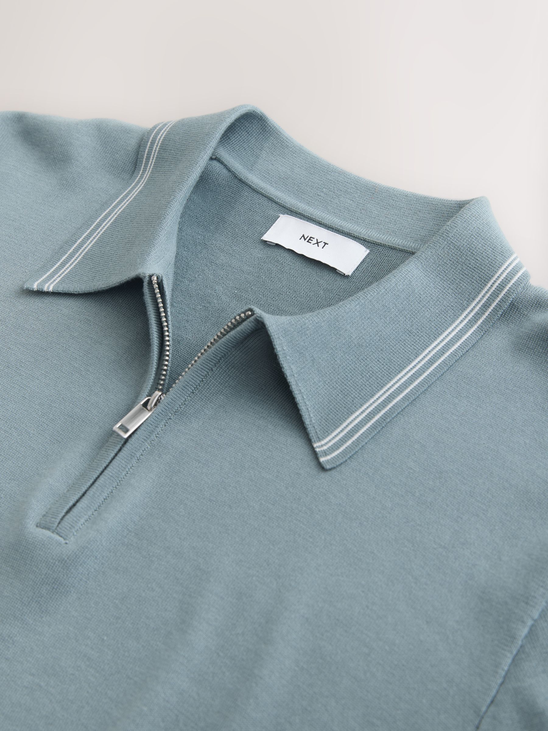 Buy Light Blue Slim Fit N. Premium Tipped Short Sleeve Quarter Zip