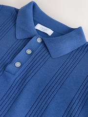 Blue Regular Fit Regular Fit Cotton Rich Pointelle Stripe Short Sleeve Knit Polo Shirt - Image 7 of 8