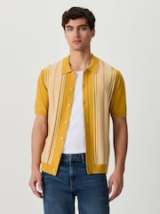 Mustard Yellow Regular Fit Stripe Short Sleeve Button Through Polo Shirt - Image 1 of 9