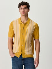 Mustard Yellow Regular Fit Stripe Short Sleeve Button Through Polo Shirt - Image 2 of 9