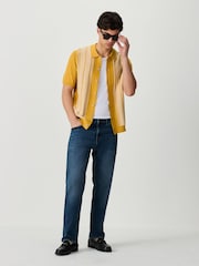 Mustard Yellow Regular Fit Stripe Short Sleeve Button Through Polo Shirt - Image 3 of 9