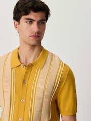Mustard Yellow Regular Fit Stripe Short Sleeve Button Through Polo Shirt - Image 4 of 9