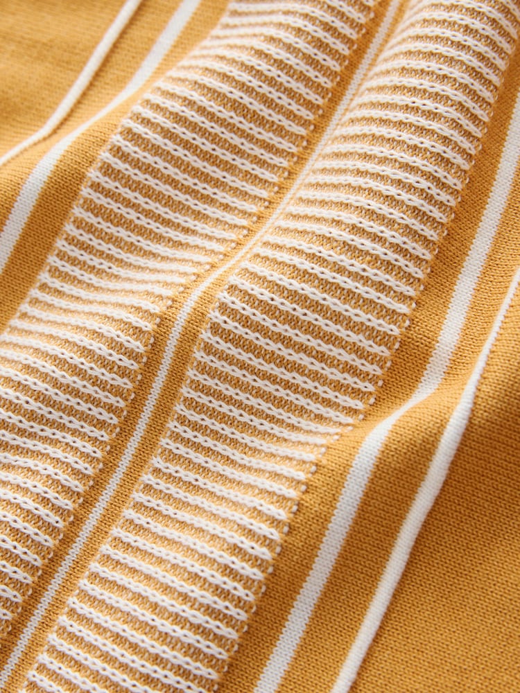 Mustard Yellow Regular Fit Stripe Short Sleeve Button Through Polo Shirt - Image 9 of 9