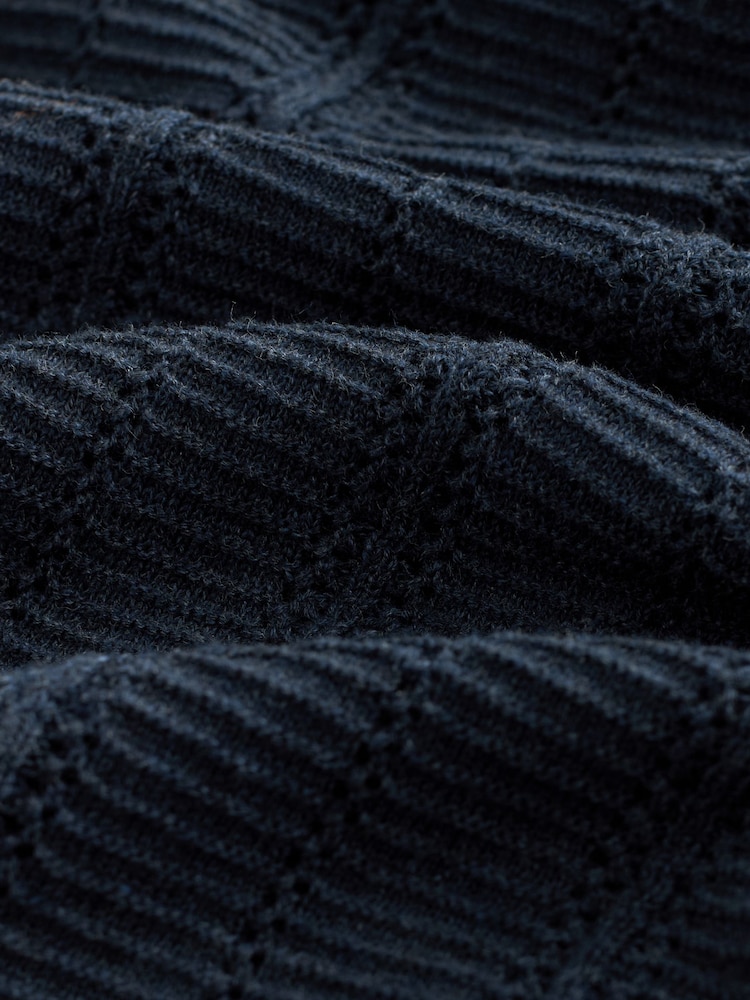 Navy Blue Regular Fit Ribbed Texture Knitted T-Shirt - Image 2 of 3