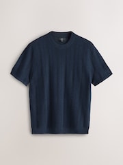 Navy Blue Regular Fit Ribbed Texture Knitted T-Shirt - Image 4 of 6