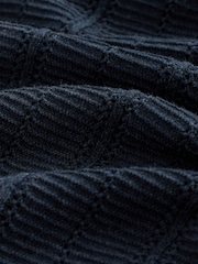 Navy Blue Regular Fit Ribbed Texture Knitted T-Shirt - Image 5 of 6