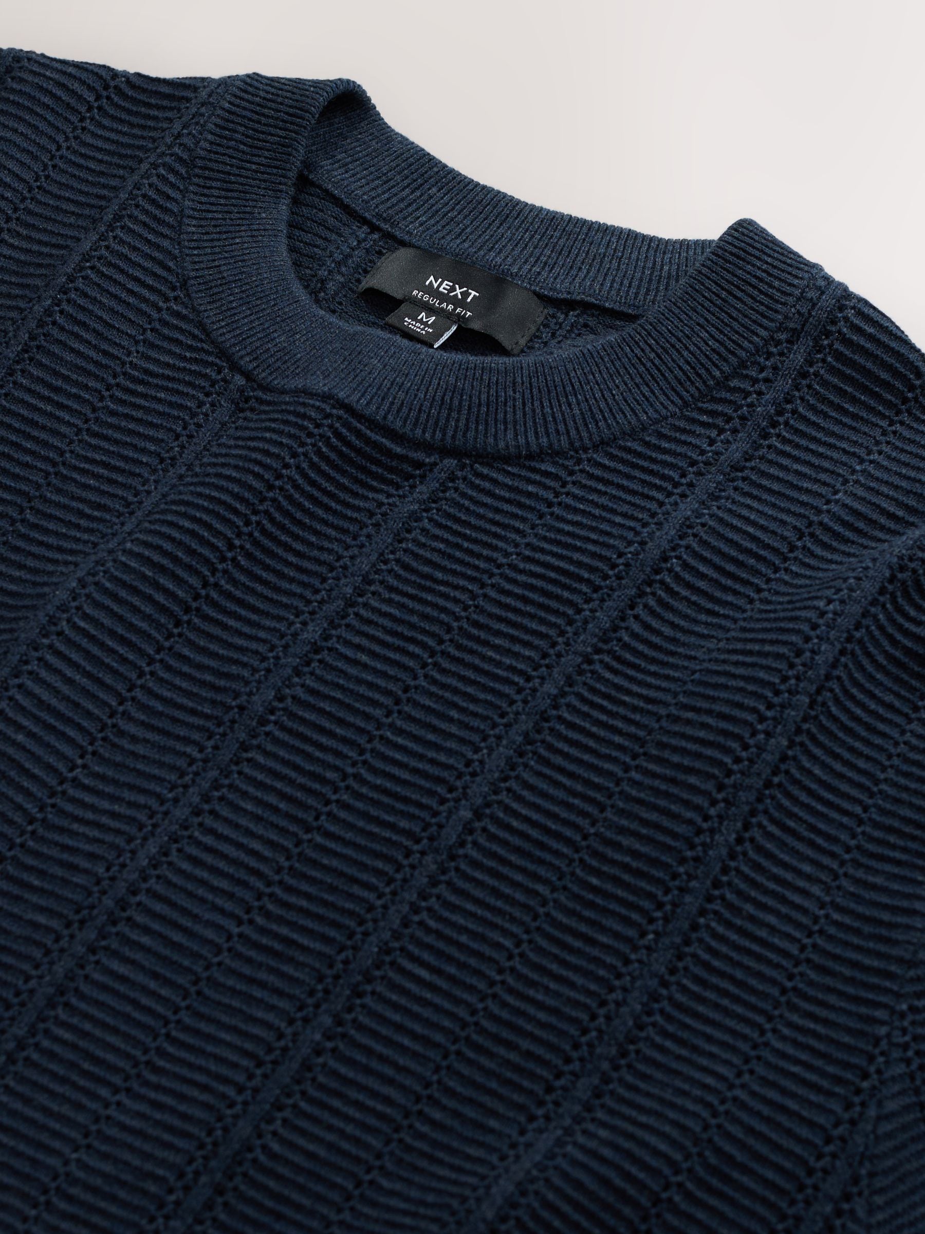Buy Navy Blue Regular Fit Ribbed Texture Knitted T-Shirt from the