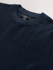Navy Blue Regular Fit Ribbed Texture Knitted T-Shirt - Image 6 of 6