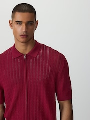 Red Pointelle Zip Through Knitted Shirt - Image 1 of 8