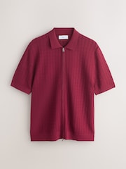 Red Pointelle Zip Through Knitted Shirt - Image 6 of 8