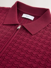 Red Pointelle Zip Through Knitted Shirt - Image 8 of 8