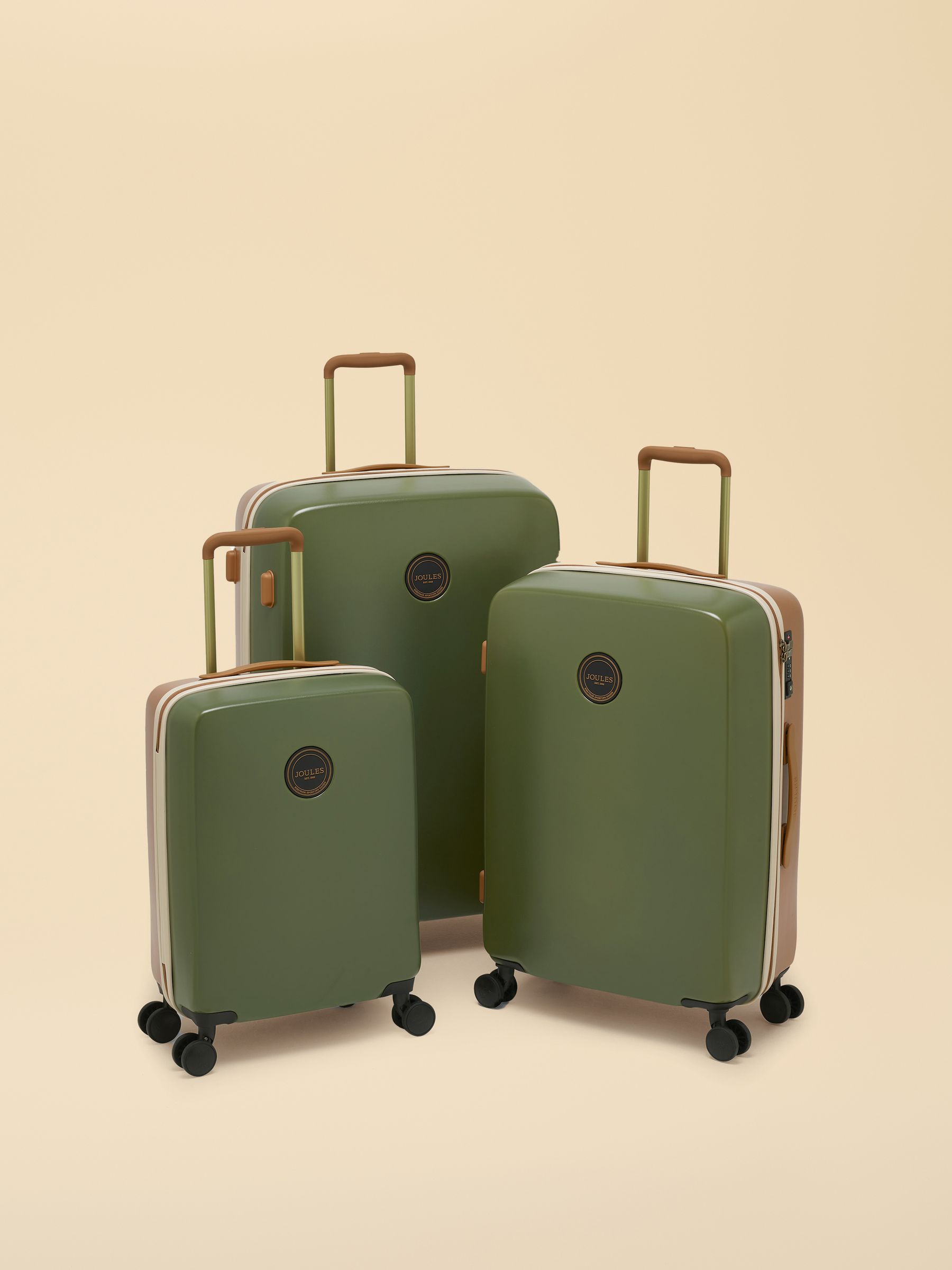 Buy Joules Olive And Tan Colourblock Medium Four Wheel Hard Shell
