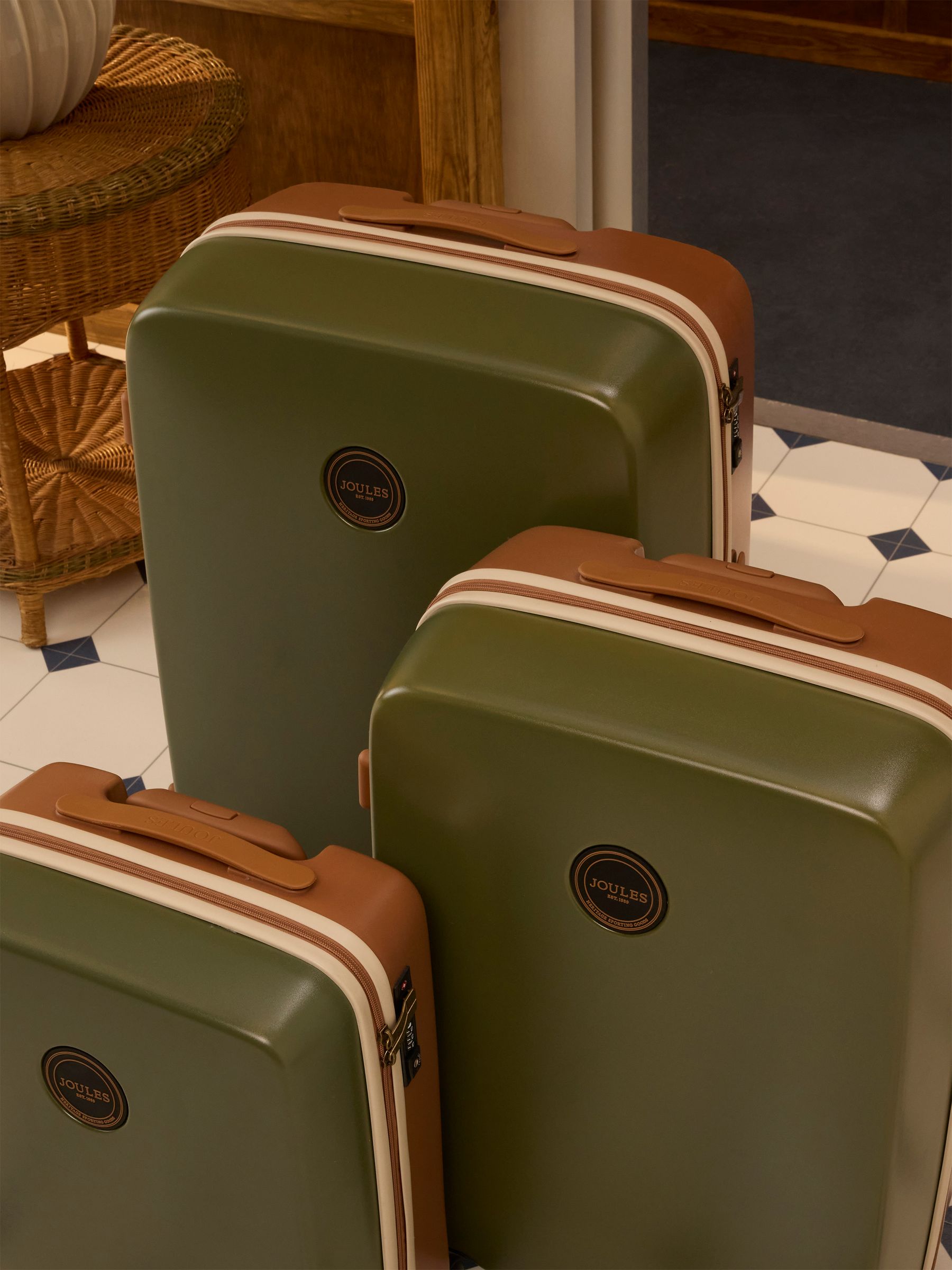 Buy Joules Olive And Tan Colourblock Medium Four Wheel Hard Shell
