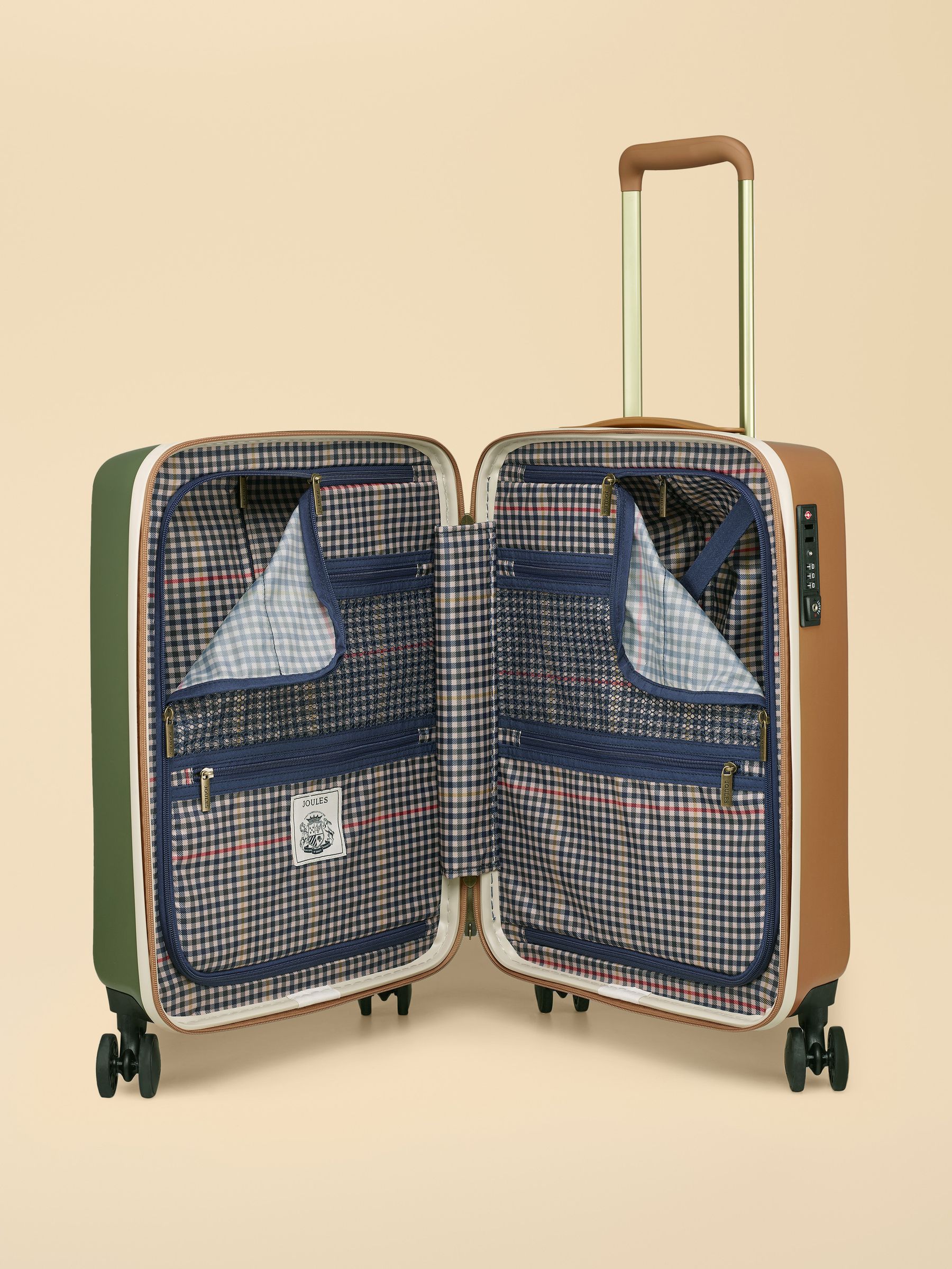 Buy Joules Olive And Tan Colourblock Large Four Wheel Hard Shell
