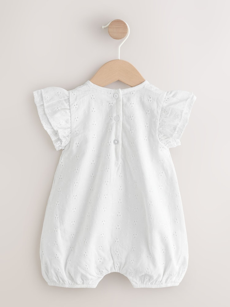 Alb - Broiderie Baby Romper (0mths-2yrs) - Imaginea 2 din 7 Alb - Broiderie Baby Romper (0mths-2yrs) - Imaginea 2 din 7