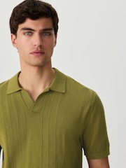 Green Regular Fit 100% Cotton Textured Knit Short Sleeve Trophy Polo Shirt - Image 1 of 8