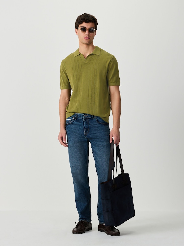 Green Regular Fit 100% Cotton Textured Knit Short Sleeve Trophy Polo Shirt - Image 2 of 8