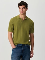 Green Regular Fit 100% Cotton Textured Knit Short Sleeve Trophy Polo Shirt - Image 3 of 8