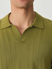 Green Regular Fit 100% Cotton Textured Knit Short Sleeve Trophy Polo Shirt - Image 5 of 8