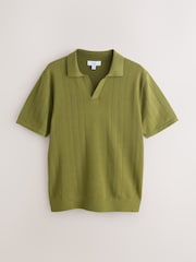 Green Regular Fit 100% Cotton Textured Knit Short Sleeve Trophy Polo Shirt - Image 6 of 8