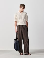 Ecru White Regular Fit Floral Pointelle Short Sleeve Trophy Neck Polo Shirt - Image 4 of 8