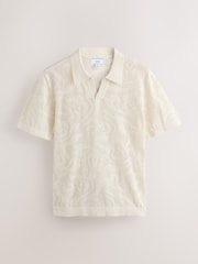 Ecru White Regular Fit Floral Pointelle Short Sleeve Trophy Neck Polo Shirt - Image 6 of 8