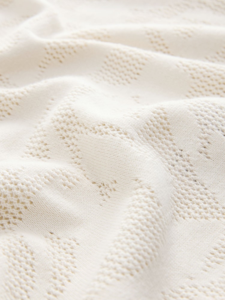 Ecru White Regular Fit Floral Pointelle Short Sleeve Trophy Neck Polo Shirt - Image 8 of 8