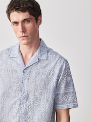 Blue Textured Chambre Embroidered Short Sleeve Shirt - Image 4 of 7