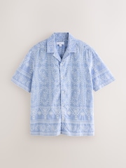 Blue Textured Chambre Embroidered Short Sleeve Shirt - Image 5 of 7