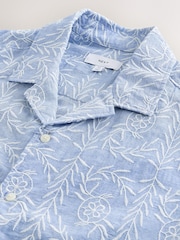 Blue Textured Chambre Embroidered Short Sleeve Shirt - Image 6 of 7