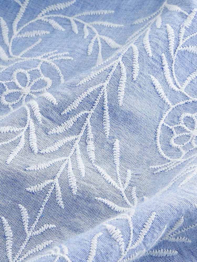 Blue Textured Chambre Embroidered Short Sleeve Shirt - Image 7 of 7 Blue Textured Chambre Embroidered Short Sleeve Shirt - Image 7 of 7