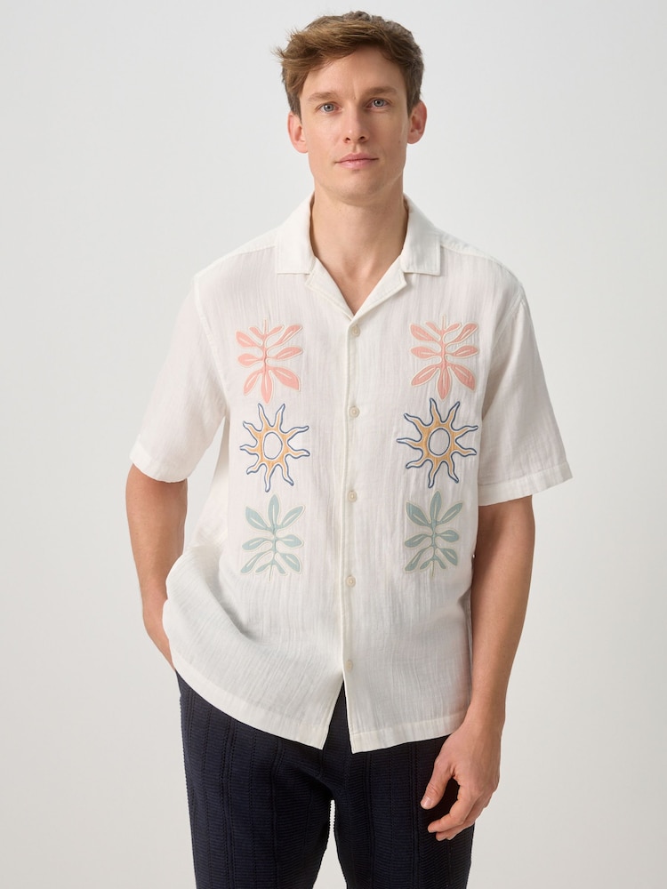 White Embroidered Cheesecloth Short Sleeve Shirt - Image 1 of 5