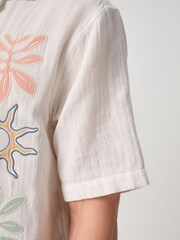 White Embroidered Cheesecloth Short Sleeve Shirt - Image 4 of 5