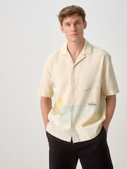 Ecru Beach Print Short Sleeve Shirt - Image 1 of 9