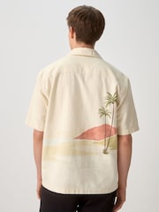 Ecru Beach Print Short Sleeve Shirt - Image 3 of 9