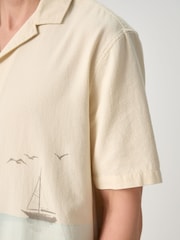 Ecru Beach Print Short Sleeve Shirt - Image 5 of 9