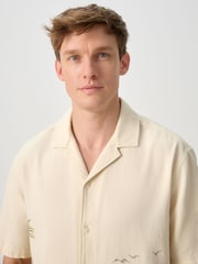 Ecru Beach Print Short Sleeve Shirt - Image 6 of 9