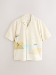 Ecru Beach Print Short Sleeve Shirt - Image 7 of 9